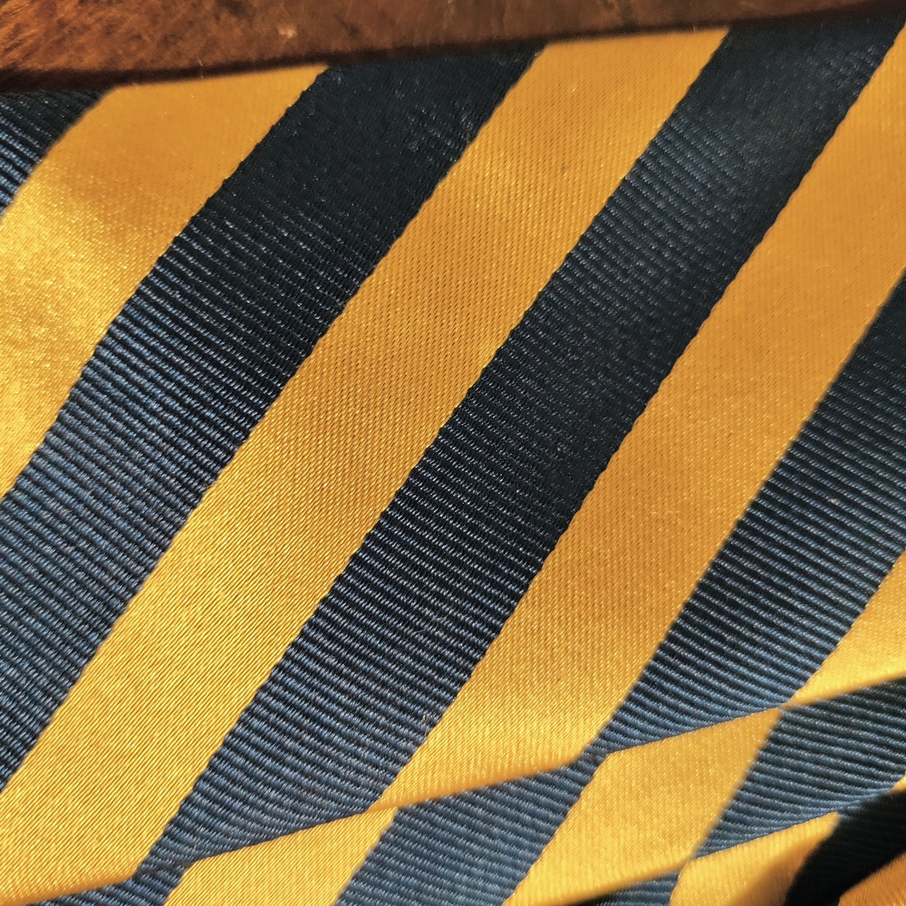 Neiman Marcus Navy and Mustard Striped Tie - Picture 2 of 3